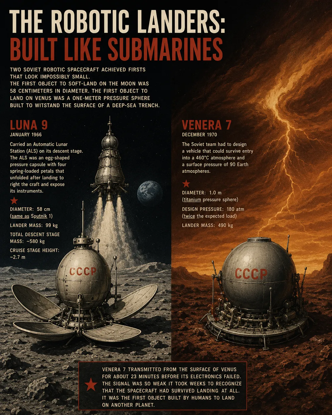 Editorial illustration of robotic planetary landers
